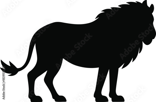 Silhouette of a majestic lion standing in profile view