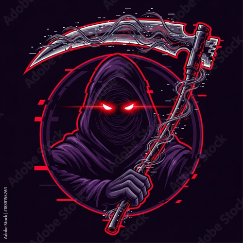 Glitch grim reaper mascot logo vectorv