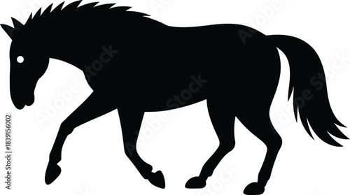 Black horse silhouette walking isolated on white background