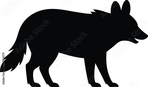 Coyote silhouette standing side profile isolated on white background