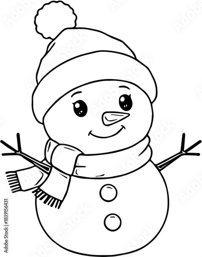 Black and White SVG Cute Snowman Character Vector – Winter Holiday Snowman Illustration