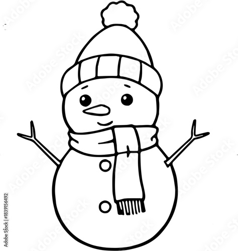 Black and White SVG Cute Snowman Character Vector – Winter Holiday Snowman Illustration