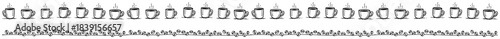 Set of hand drawn coffee borders with steaming mugs and roasted beans linear vector dividers