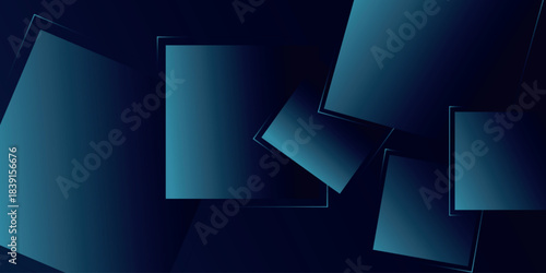 Dark abstract background with glowing blue overlapping square shape design. Modern and futuristic background concept for cover, brochure, presentation, certificate and website. EPS. 5