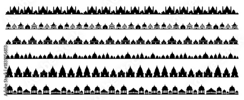Islamic mosque borders set vector architecture silhouettes for Ramadan and Eid dividers