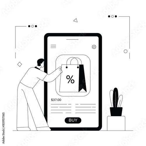 E Commerce Application Vector Outline Illustration EPS 10 File
