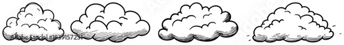 Set of hand drawn cloud borders with fluffy sky outlines and weather sketch vector seamless dividers