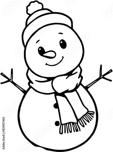 Black and White SVG Cute Snowman Character Vector – Winter Holiday Snowman Illustration