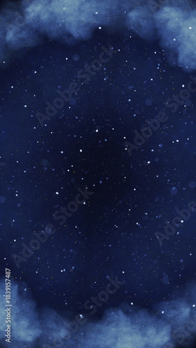 Vertical Starry Night Sky with Blue Nebula Mist