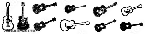 Hand-Drawn Acoustic Guitar Icon Set – Sketch Vector Musical Instrument Collection