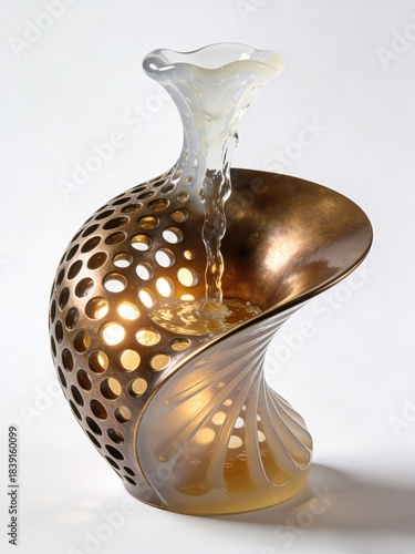 Metallic-Glass Textured Decorative Vase, Perforated Shape & Gradient Colors for Home Decor & Industrial Design Assets