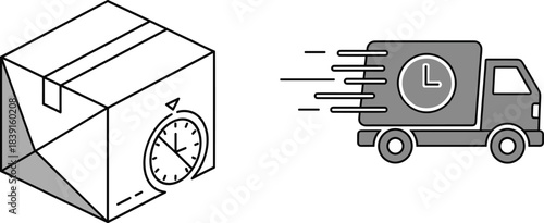 Set of two symbols representing time-sensitive transport, fast shipping, and e-commerce parcel tracking or expedited services.