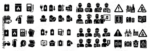 Industrial safety icons set for equipment and hazards