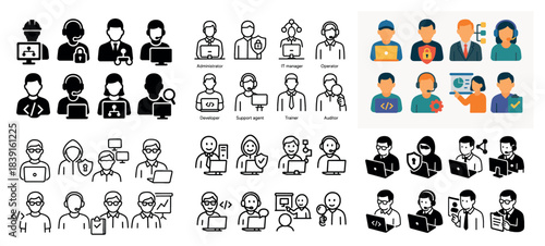 Diverse tech professionals icons and avatars