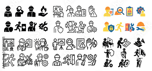 Diverse construction icons set for safety and planning