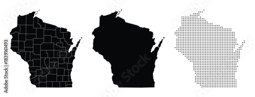 Wisconsin State Outline Maps Vector Illustration Collection