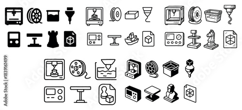 3d printing technology icons set collection