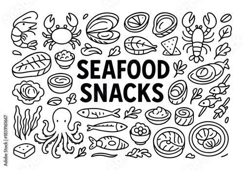 Seafood Snacks Doodle Art