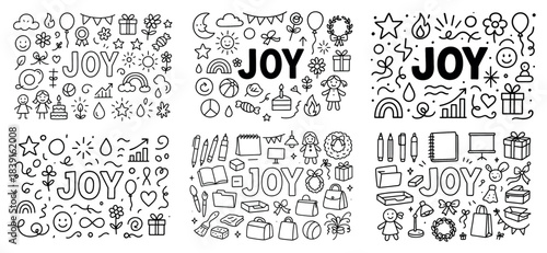 Joyful doodle art with gifts and celebration icons