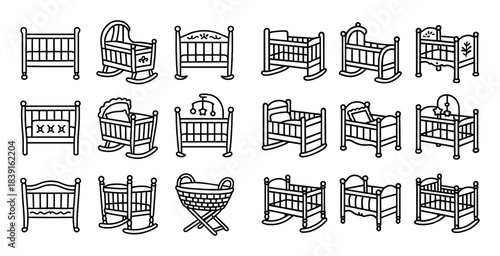Vintage Baby Crib Icons