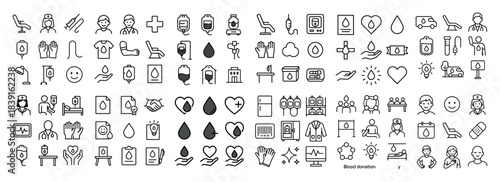 Blood donation icons and symbols set
