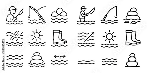 Minimalist River Fishing Icons
