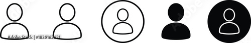 Minimalist user profile icon set featuring outline and solid avatar symbols designed for interface, account identification, digital applications, and modern UI concepts.