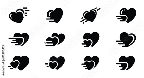 Collection of black heart icons depicting love loss and various emotions
