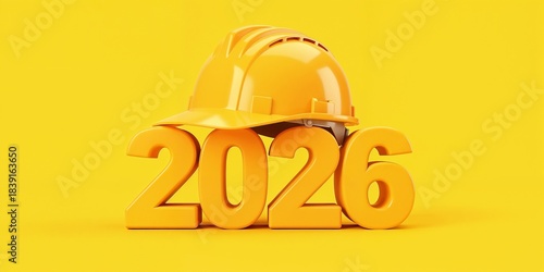 Happy new year design featuring yellow hard hat put on 