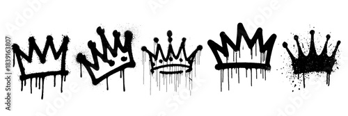 Set of grunge messy graffiti spray painted crowns with drips and splatters