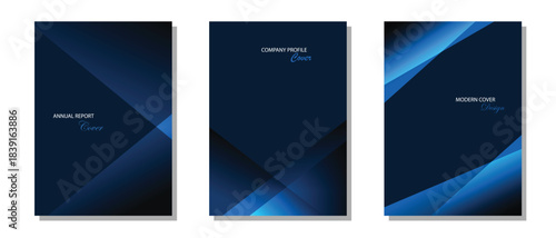 Dark blue cover design. Set of modern blue with shape and light. Suit for annual report, invitation, poster, company profile and others