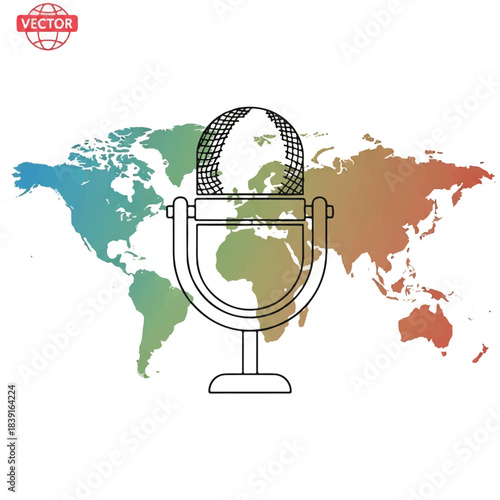 Global Communication and Broadcasting Concept with Microphone on World Map