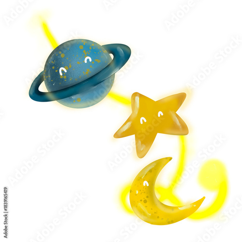 Amazing star with moon and Saturn