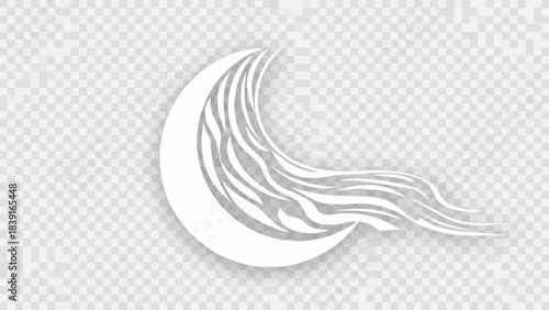Stylized Crescent Moon with Flowing Waves Vector Art