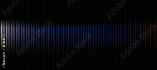 Ribbed neon glass 3d background with vertical striped texture, bright red blue gradient. Luminous transparent surface with lighting effect. abstract colorful background