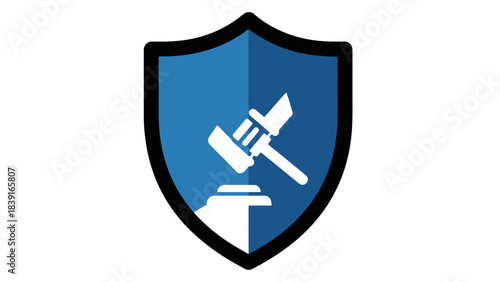 Legal Protection Shield Icon with Gavel Symbolizing Justice and Security Law Firm Court Case Corporate Defense