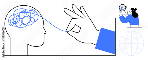 Mental clarity concept. mental clarity through untangling brain threads and focused examination. Mental clarity enhances problem-solving and decision-making. For mental health, psychology