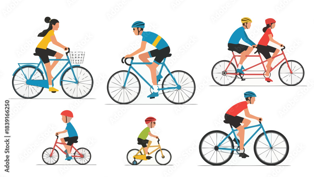 Obraz premium Diverse Group of People Cycling Together Adults and Children Enjoying Outdoor Activity