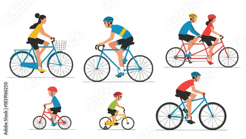 Diverse Group of People Cycling Together Adults and Children Enjoying Outdoor Activity