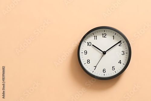 Minimalist Black Wall Clock on Soft Beige Background for Time Management Concepts