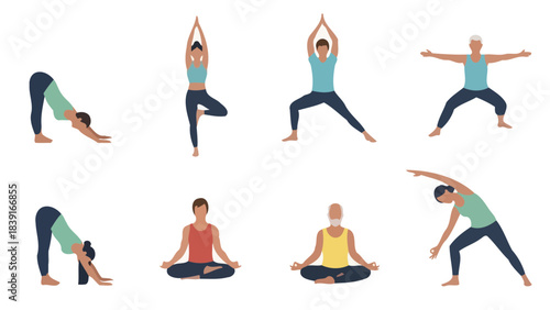 Diverse Group of People Practicing Yoga Poses Health Wellness and Mindfulness Collection
