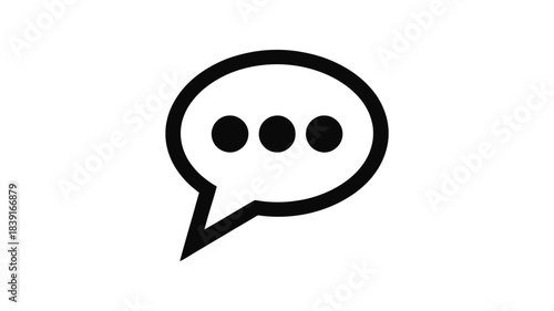 Simple black and white icon of a speech bubble with three dots indicating conversation or thinking