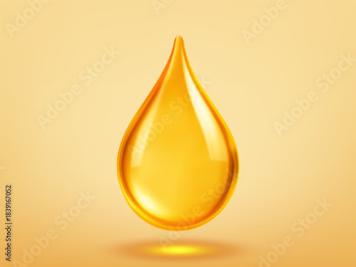 Glossy golden oil drop. Vector realistic illustration