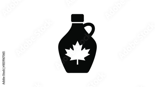 Black silhouette of a classic maple syrup jug with a canadian maple leaf emblem