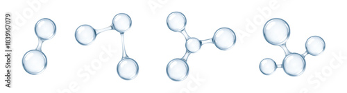 3D abstract molecular structures isolated on white background. Blue glass chemical molecules. Vector illustration