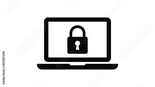 Digital security and privacy icon of a laptop computer displaying a padlock symbol