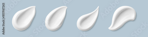 Cosmetic smears of creamy texture isolated on blue background. Set of cosmetic cream swatches. Cosmetic skin care product. Vector realistic illustration