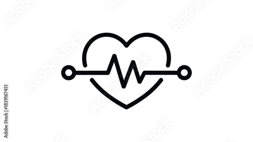 Simple line art icon of a heart with a cardiogram pulse line inside