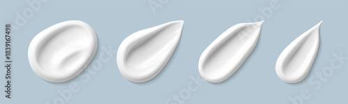 Cosmetic smears of creamy texture isolated on blue background. Set of cosmetic cream swatches. Cosmetic skin care product. Vector realistic illustration