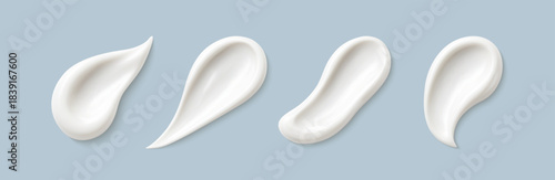 Cosmetic smears of creamy texture isolated on blue background. Set of cosmetic cream swatches. Cosmetic skin care product. Vector realistic illustration